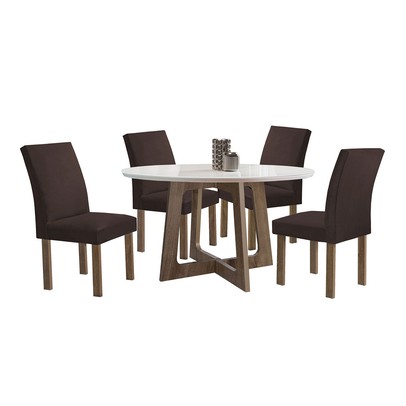 Mesa de Jantar 4 Lugares Arizona Canela com Vidro Chocolate/Off White/Veludo Marrom 20770 - Cel Móveis