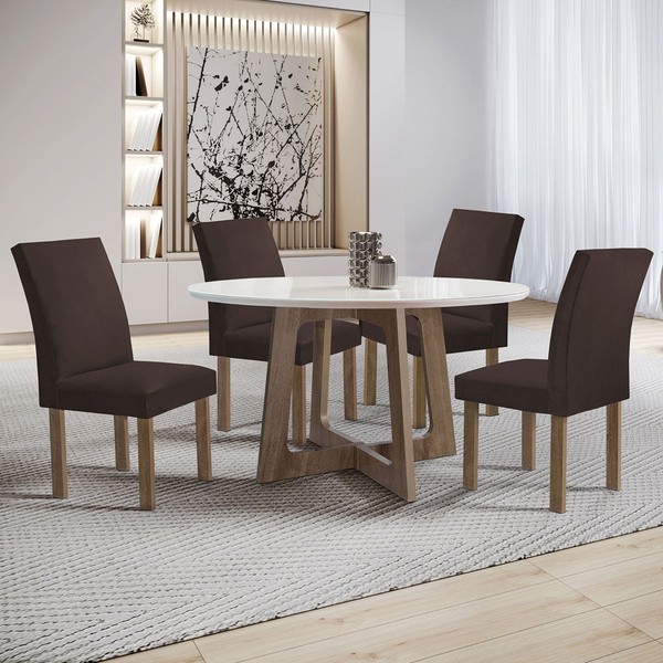 Mesa de Jantar 4 Lugares Arizona Canela com Vidro Chocolate/Off White/Veludo Marrom 20770 - Cel Móveis