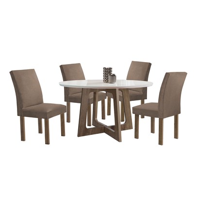 Mesa de Jantar 4 Lugares Arizona Canela com Vidro Chocolate/Off White/Veludo Bege Escuro 20770  - Cel Móveis