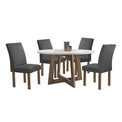 Mesa de Jantar 4 Lugares Arizona Canela com Vidro Chocolate/Off White/Veludo Cinza 20770 - Cel Móveis