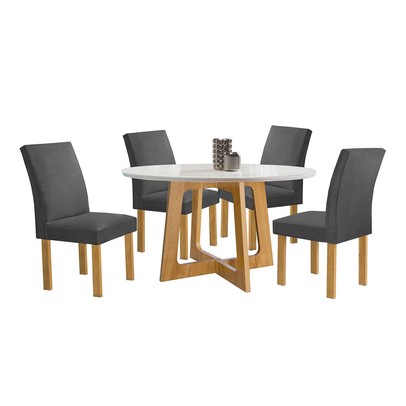 Mesa de Jantar 4 Lugares Arizona Canela com Vidro Cinamomo/Off White/Veludo Cinza 20770 - Cel Móveis