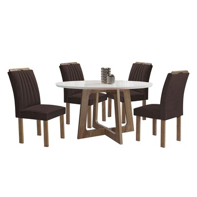 Mesa de Jantar 4 Lugares Arizona com Vidro Chocolate/Off White/Marrom 20771 - Cel Móveis