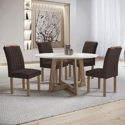 Mesa de Jantar 4 Lugares Arizona com Vidro Chocolate/Off White/Marrom 20771 - Cel Móveis