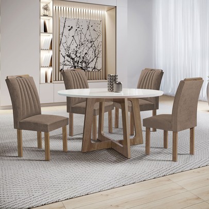 Mesa de Jantar 4 Lugares Arizona com Vidro Chocolate/Off White/Bege Escuro 20771 - Cel Móveis