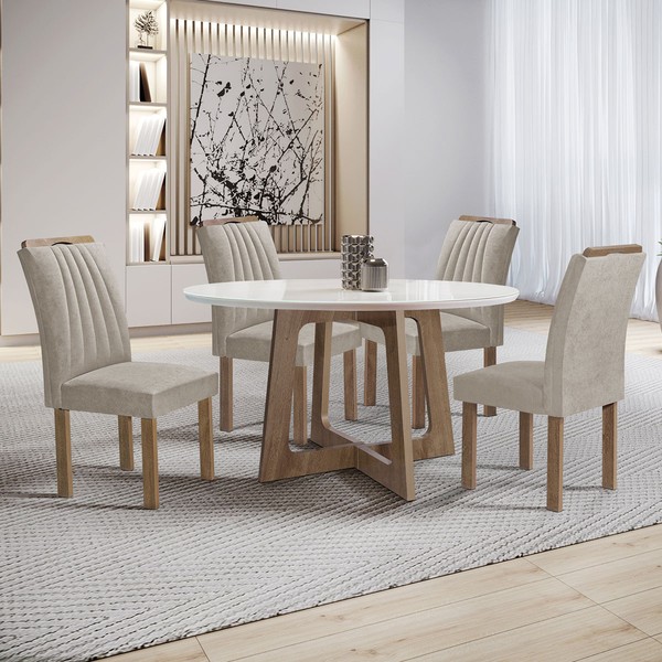 Mesa de Jantar 4 Lugares Arizona com Vidro Chocolate/Off White/Bege Claro 20771- Cel Móveis