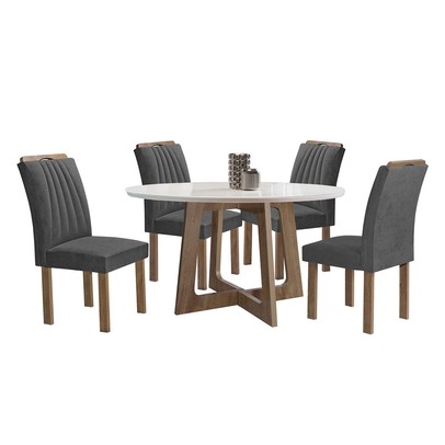 Mesa de Jantar 4 Lugares Arizona com Vidro Chocolate/Off White/Cinza 20771  - Cel Móveis