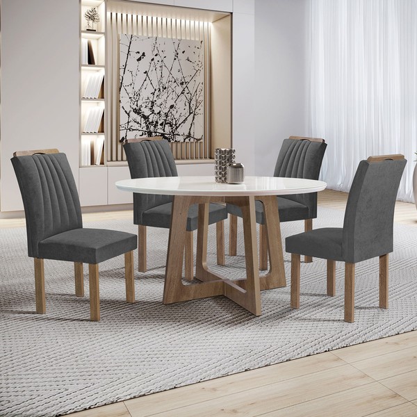 Mesa de Jantar 4 Lugares Arizona com Vidro Chocolate/Off White/Cinza 20771  - Cel Móveis