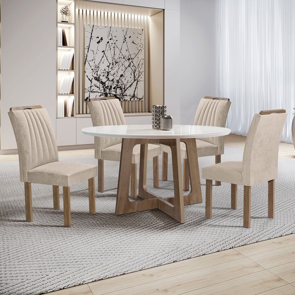 Mesa de Jantar 4 Lugares Arizona com Vidro Chocolate/Off White/Boucle Bege 20771 - Cel Móveis
