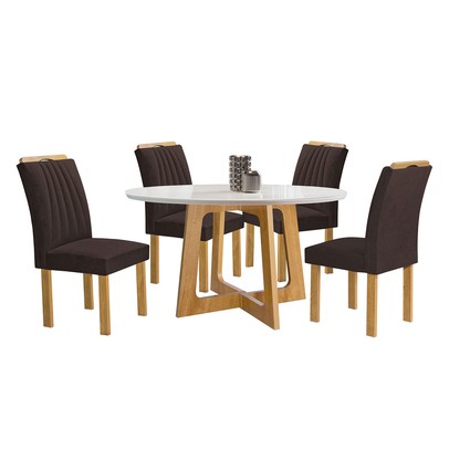 Mesa de Jantar 4 Lugares Arizona com Vidro Cinamomo/Off White/Marrom 20771 - Cel Móveis