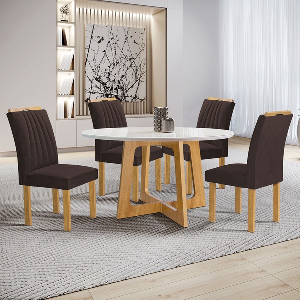 Mesa de Jantar 4 Lugares Arizona com Vidro Cinamomo/Off White/Marrom 20771 - Cel Móveis