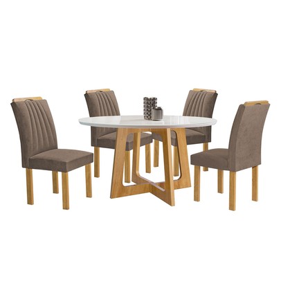 Mesa de Jantar 4 Lugares Arizona com Vidro Cinamomo/Off White/Bege Escuro 20771 - Cel Móveis