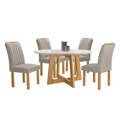 Mesa de Jantar 4 Lugares Arizona com Vidro Cinamomo/Off White/Bege Claro 20771 - Cel Móveis