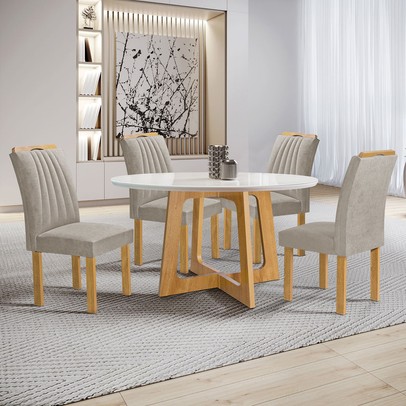 Mesa de Jantar 4 Lugares Arizona com Vidro Cinamomo/Off White/Bege Claro 20771 - Cel Móveis
