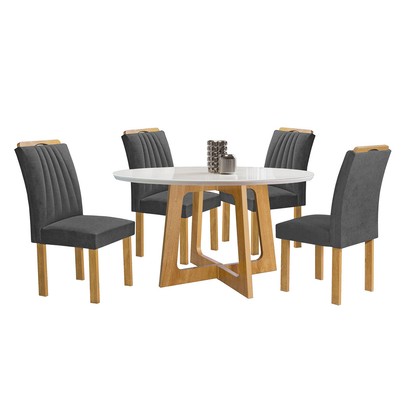 Mesa de Jantar 4 Lugares Arizona com Vidro Cinamomo/Off White/Cinza 20771  - Cel Móveis