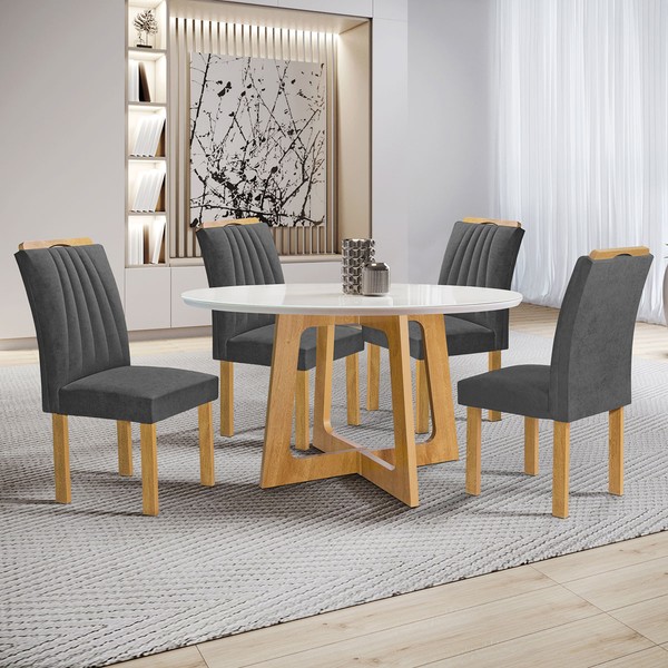 Mesa de Jantar 4 Lugares Arizona com Vidro Cinamomo/Off White/Cinza 20771  - Cel Móveis