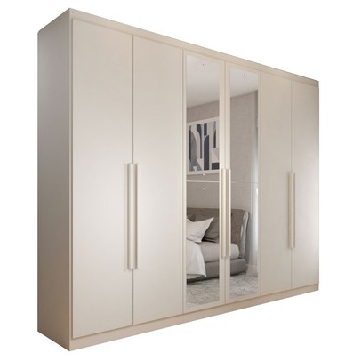 Guarda-Roupa Casal Madalena 6 Portas 6 Gavetas 100% Mdf com Espelho Off White - Panorama Móveis