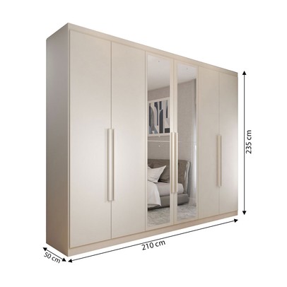 Guarda-Roupa Casal Madalena 6 Portas 6 Gavetas 100% Mdf com Espelho Off White - Panorama Móveis