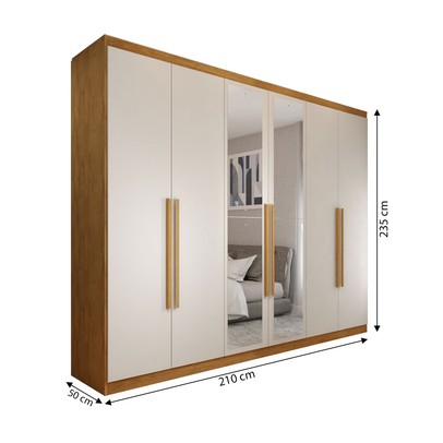 Guarda-Roupa Casal Madalena 6 Portas 6 Gavetas 100% Mdf com Espelho Peroba/Off White - Panorama Móveis