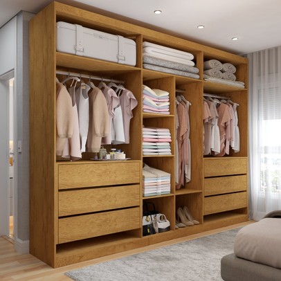 Guarda-Roupa Casal Madalena 6 Portas 6 Gavetas 100% Mdf com Espelho Peroba/Off White - Panorama Móveis