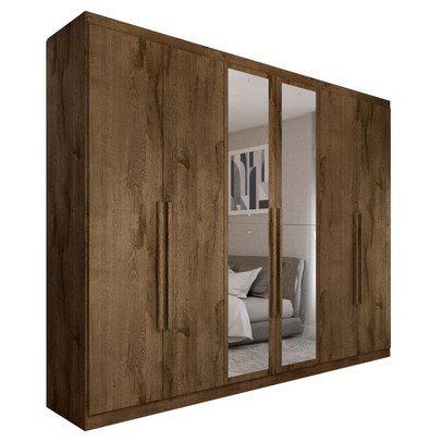 Guarda-Roupa Casal Madalena 6 Portas 6 Gavetas 100% Mdf com Espelho Brauna - Panorama Móveis