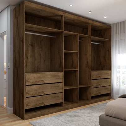 Guarda-Roupa Casal Madalena 6 Portas 6 Gavetas 100% Mdf com Espelho Brauna - Panorama Móveis