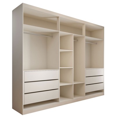 Guarda-Roupa Casal Madalena 6 Portas 6 Gavetas 100% Mdf com Espelho Off White/Peroba - Panorama Móveis