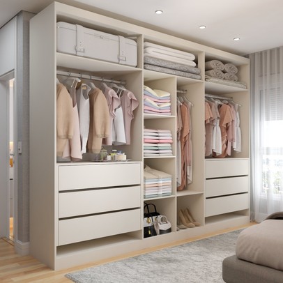 Guarda-Roupa Casal Madalena 6 Portas 6 Gavetas 100% Mdf com Espelho Off White/Peroba - Panorama Móveis
