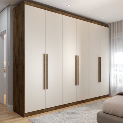 Guarda-Roupa Casal Madalena 6 Portas 6 Gavetas 100% Mdf Brauna Off White - Panorama Móveis