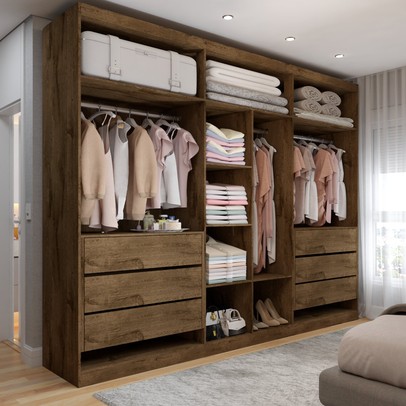 Guarda-Roupa Casal Madalena 6 Portas 6 Gavetas 100% Mdf Brauna Off White - Panorama Móveis