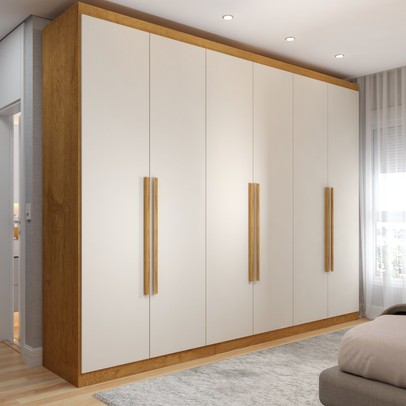 Guarda-Roupa Casal Madalena 6 Portas 6 Gavetas 100% Mdf Peroba/Off White - Panorama Móveis