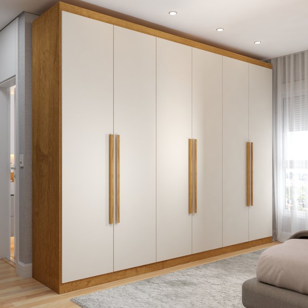Guarda-Roupa Casal Madalena 6 Portas 6 Gavetas 100% Mdf Peroba/Off White - Panorama Móveis