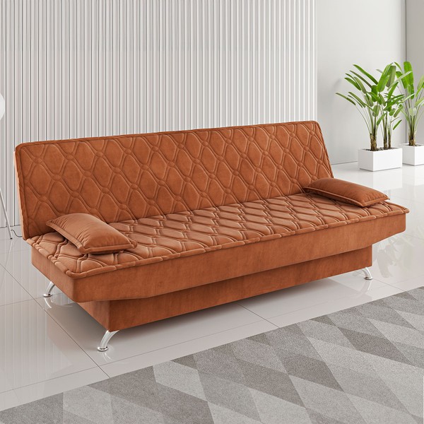 Sofá Cama 3 Lugares Polaris Retrátil Veludo Terracota - Vian