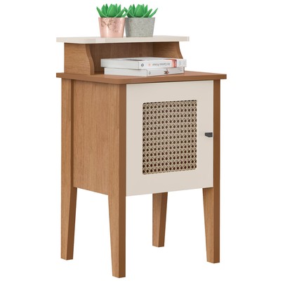 Mesa de Canto/Cabeceira Charlotte 1 Porta 100% Mdf Cinamomo/Off White Artely Móveis