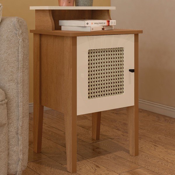 Mesa de Canto/Cabeceira Charlotte 1 Porta 100% Mdf Cinamomo/Off White Artely Móveis