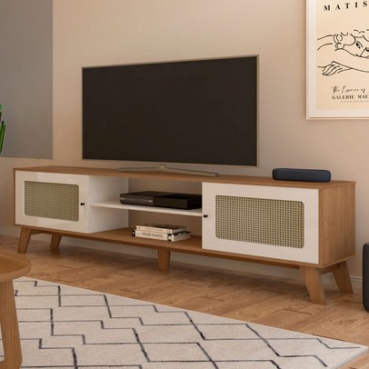 Rack para TV Até 75 Polegadas Charlotte 2 Portas Cinamomo/Off White - Artely Móveis