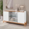 Balcão Buffet Bari 4 Portas 3 Prateleiras com Vidro Branco/Cedro - Casa D