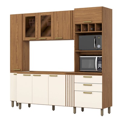 Cozinha Compacta 10 Portas 2 Gavetas com Vidro Nature/Off White - Briz