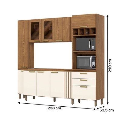 Cozinha Compacta 10 Portas 2 Gavetas com Vidro Nature/Off White - Briz