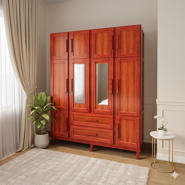 Guarda-Roupa Alagoas 10 Portas 2 Gavetas 5 Prateleiras com Espelho Mel - Rodmóveis