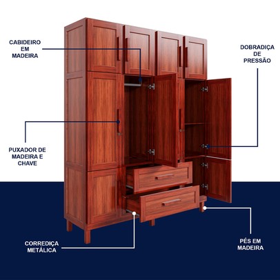 Guarda-Roupa Alagoas 10 Portas 2 Gavetas 5 Prateleiras com Espelho Mel - Rodmóveis