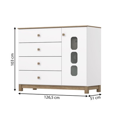 Cômoda Infantil Aconchego 1 Porta 4 Gavetas Branco/Jequitibá Hp - Henn
