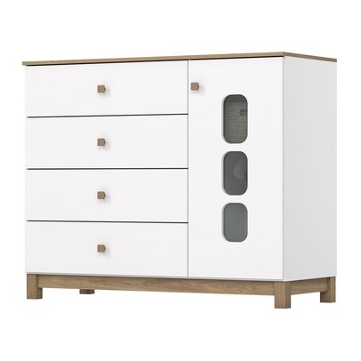 Cômoda Infantil Aconchego 1 Porta 4 Gavetas Branco/Jequitibá Hp - Henn