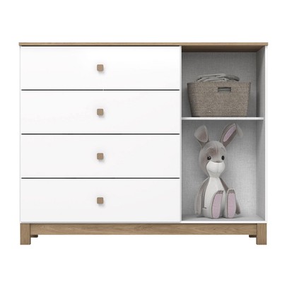 Cômoda Infantil Aconchego 1 Porta 4 Gavetas Branco/Jequitibá Hp - Henn