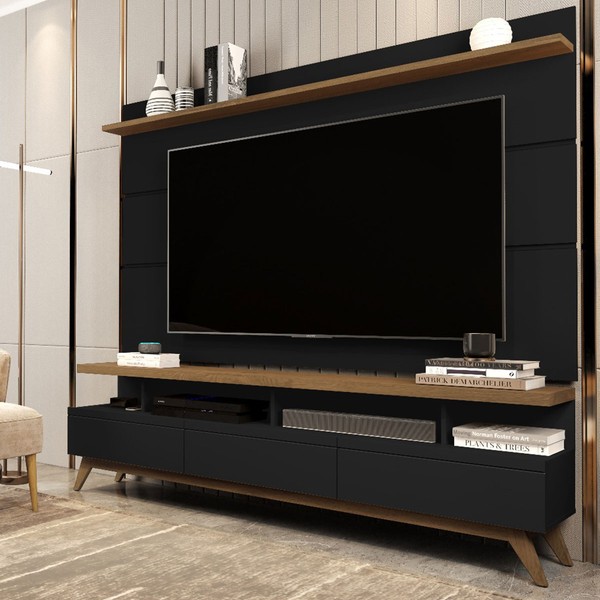 Rack com Painel para TV Até 72 Polegadas Armênia 3 Gavetas Black/Freijó - Panorama Móveis