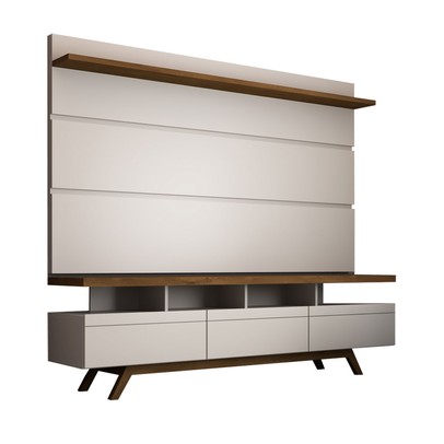 Rack com Painel para TV Até 72 Polegadas Armênia 3 Gavetas Off White/Freijó - Panorama Móveis