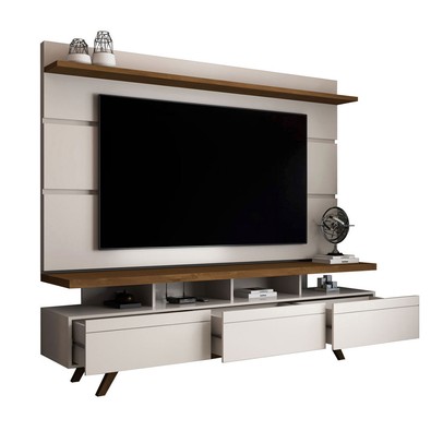 Rack com Painel para TV Até 72 Polegadas Armênia 3 Gavetas Off White/Freijó - Panorama Móveis