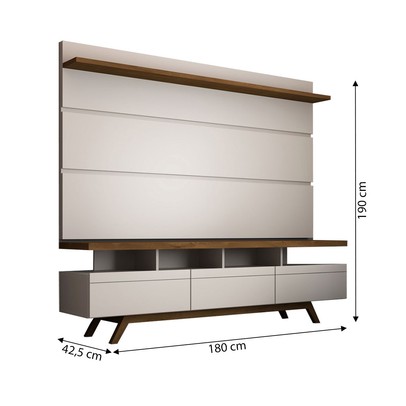 Rack com Painel para TV Até 72 Polegadas Armênia 3 Gavetas Off White/Freijó - Panorama Móveis