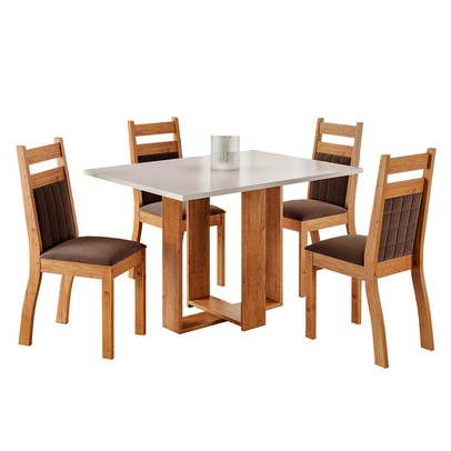 Mesa de Jantar 4 Lugares Puskas Mel/Blonde/Bombom - Panorama Móveis