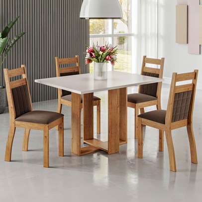 Mesa de Jantar 4 Lugares Puskas Mel/Blonde/Bombom - Panorama Móveis