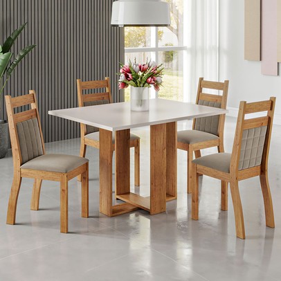 Mesa de Jantar 4 Lugares Puskas Mel/Blonde/Perola - Panorama Móveis